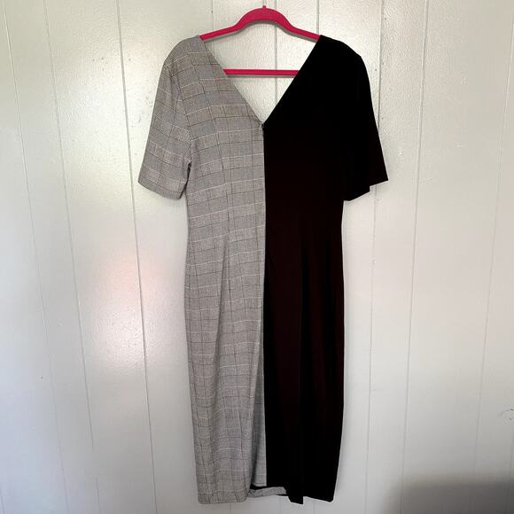 Fame and Partners Everly Black Plaid Button Front Short Sleeve Midi Dress 12 - Picture 7 of 10